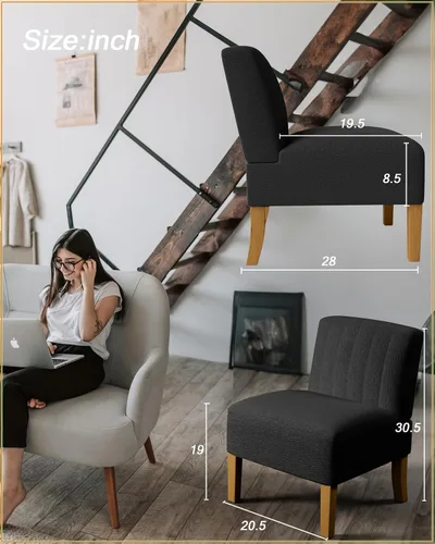 Miniatura 2 de VIRRMO Sillas de Acento sin Brazos para Sala de Estar, Silla Slipper Moderna Sillas de Sala de Estar con Patas de Madera Sólida, Silla de Tocador