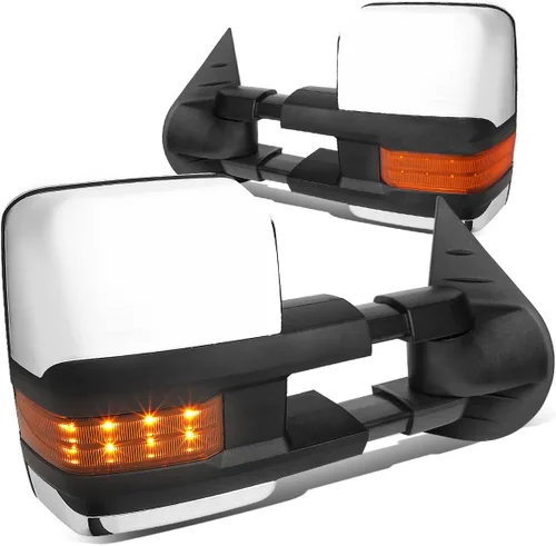 Miniatura 10 de DNA Motoring TWM-028-T888-BK-AM Espejos de remolque alimentados + calor + señal de giro ámbar compatibles con Silverado/Suburban/Avalanche/Tahoe