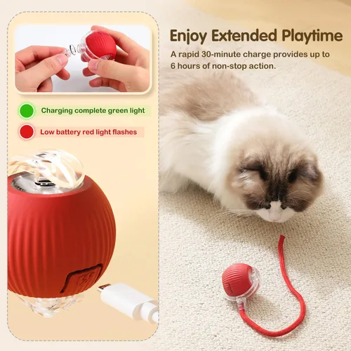 Miniatura 5 de Pelota de juguete interactiva para gatos, juguetes mejorados para gatos adultos aburridos en interiores y adultos, juguete interactivo auto rodante