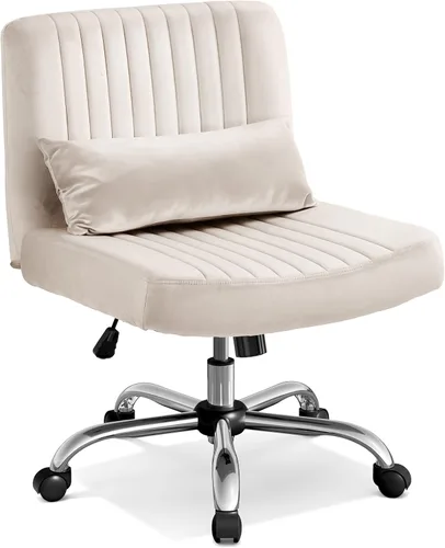 Miniatura 11 de Silla de oficina de terciopelo, silla cruzada de lujo con ruedas, cómoda silla de escritorio con patas cruzadas para oficina en casa, silla de Beige