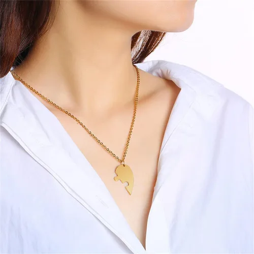 Miniatura 5 de Juego de 2 piezas de collar de acero inoxidable dorado en forma de corazón, collar negro para pareja, collar para él y ella, collares a juego
