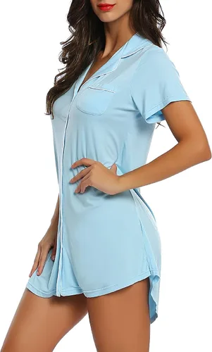 Miniatura 4 de Cherrydew Camisones para mujer, ropa de dormir súper suave y cómoda, de viscosa de bambú, con botones, camisa de dormir S-XXL