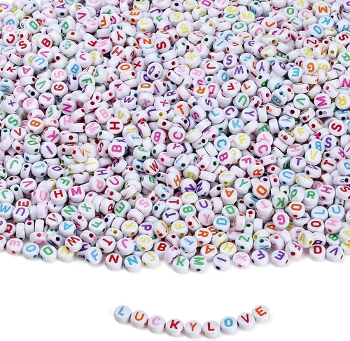 XIANNVXI 3500 cuentas de letras blancas para pulseras, cuentas acrílicas coloridas para hacer joyas (cuentas blancas y mixtas)