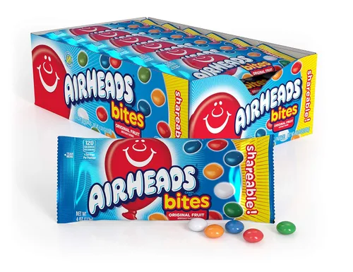 Miniatura 10 de Airheads Bocaditos de caramelo, sabores de frutas surtidos, cine, fiesta, concesiones, paquetes de 2 onzas (caja de 18)
