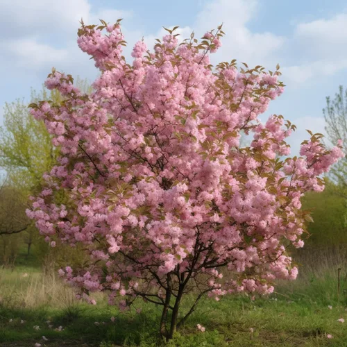 Miniatura 2 de Prunus triloba - 2 arbustos de almendras con flores rosadas (ciruelos en flor) - Árboles de 6 a 12 pulgadas de alto - Plantas ornamentales vivas