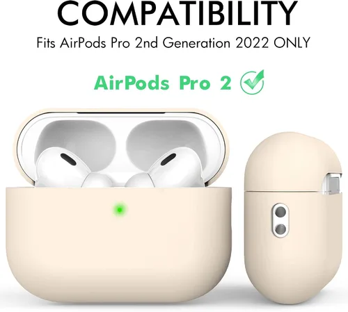 Miniatura 2 de NIUTRENDZ Funda para AirPods Pro 2 2022, funda protectora delgada de silicona que absorbe los golpes con cordón [LED frontal visible] (beige)