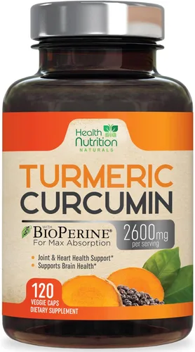 Suplemento de curcumina de cúrcuma de 2600 mg – 95% curcuminoides con cúrcuma orgánica y pimienta negra BioPerine para una mejor absorción, apoyo