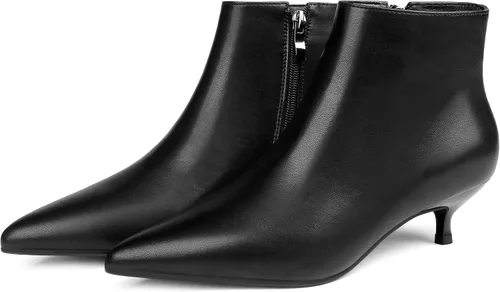 Miniatura 6 de MERUMOTE Botines de cuero para mujer, zapatos de tacón bajo, botines de invierno con cremallera