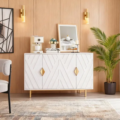 Miniatura 3 de Armarios de buffet con almacenamiento, armarios de almacenamiento decorativos con puertas acanaladas, mango y patas de metal dorado, mesa consola