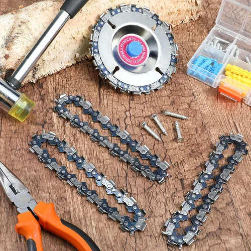 Miniatura 6 de 3 unidades de disco de cadena de tallado de madera de 5/8 pulgadas, 4 pulgadas, 22 dientes, amoladora de hoja de sierra de madera, disco de tallado