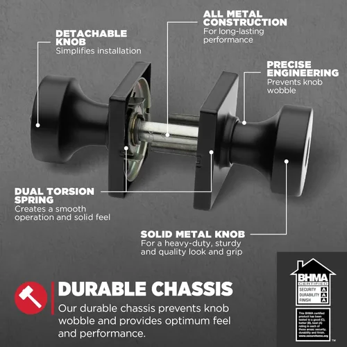 Miniatura 3 de Kwikset Pismo - Pomo de entrada con cerradura y llave, manija segura con llave exterior, entrada principal y dormitorio, negro mate, seguridad