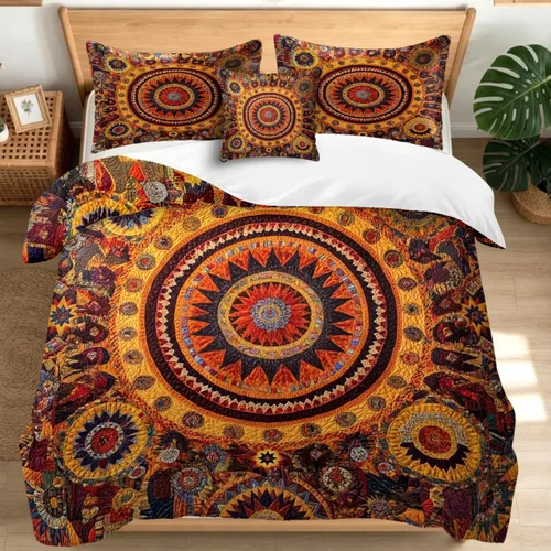 Miniatura 13 de Juego de funda de edredón bohemio de microfibra individual, juego de ropa de cama floral de retazos artesanales, estilo rústico moderno