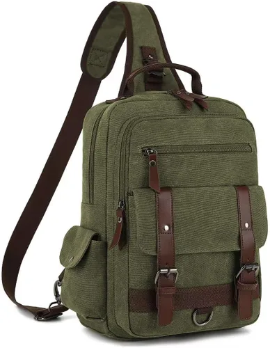 Miniatura 15 de Bolsa de mensajero vintage, mochila de lona para viajes, bolsa de hombro para hombre, bolsa de doble uso para transporte de mano y transporte