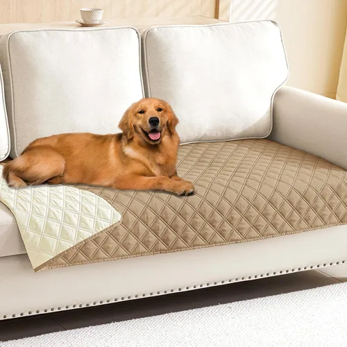 Miniatura 169 de Smiry Funda impermeable para cama de mascota, suave y lavable, para muebles, cama, sofá, reversible, a cuadros (30 x 53 pulgadas, color beige/beige)