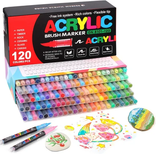Juego de marcadores acrílicos de punta de pincel suave de 120 colores, bolígrafos de pintura para rocas, madera, tela, lienzo, vidrio, manualidades,