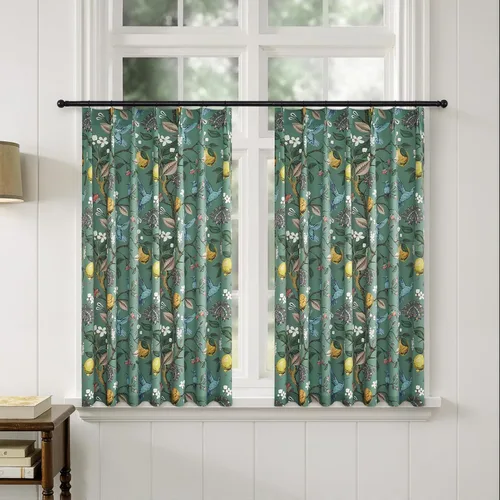 Miniatura 24 de Cortinas beige para cocina, 36 pulgadas de largo, diseño floral botánico de limón y colibrí, cortinas plisadas para oscurecer la habitación
