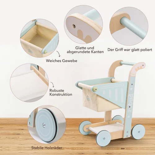 Miniatura 3 de ROBUD Andador de madera para bebés para niñas y niños, carrito de compras de madera para niños pequeños, juguetes de aprendizaje para niños de 10