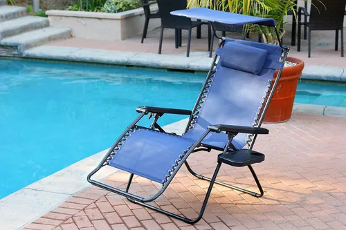 Miniatura 14 de Jeco Silla de gravedad cero de gran tamaño con sombrilla y bandeja de bebidas, malla marrón
