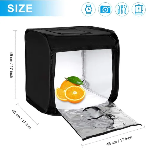 Miniatura 6 de Caja de luz de estudio fotográfico de 16 x 16 pulgadas para fotografía con luces LED, tiendas de campaña portátiles con 4 telones de fondo
