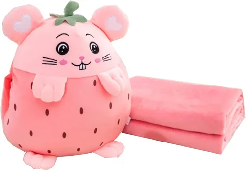 Miniatura 7 de YUDONG Juego de manta y almohada de viaje para niños, adorable almohada multifuncional 3 en 1 de felpa de frutas con diseño calentador de manos