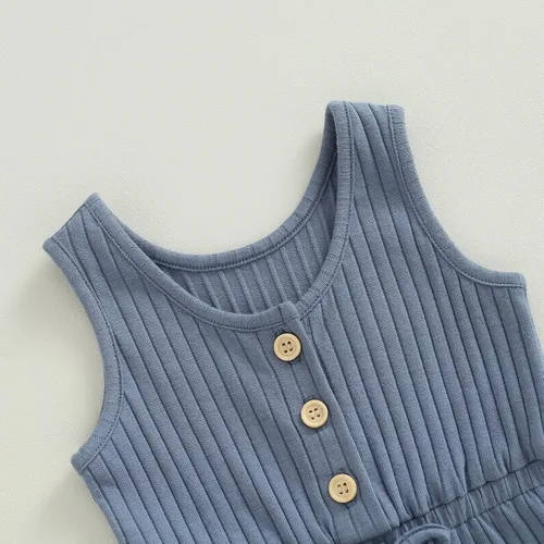 Miniatura 19 de Traje de verano para niña pequeña, de manga corta, acanalado, overol liso, pantalones cortos, ropa para recién nacidos