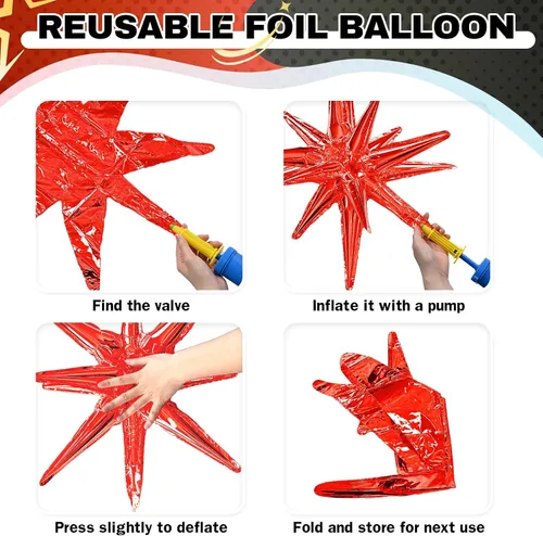 Miniatura 8 de HILAVO 6 unidades de Globos de Estrella Negros y Rojos, 22 Pulgadas, Globos de Aluminio Grandes en Forma de Estrella, Globos de Cono en Punta