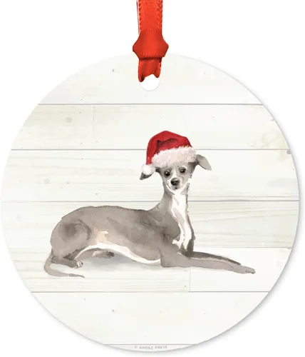 Miniatura 54 de Andaz Press Adorno de Navidad de metal personalizado para perro, perro y mascota, cocker spaniel con sombrero de Papá Noel, 1 paquete, incluye cinta