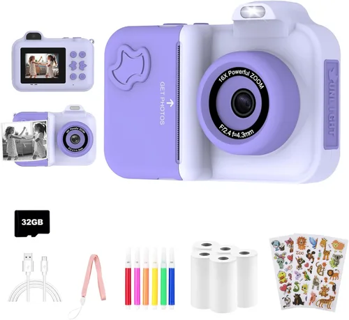 Miniatura 8 de Cámara para Niños con Impresión Instantánea, Regalos de Cumpleaños de Navidad, Juguetes para Niñas y Niños de 4 5 6 7 8 9 10 11 12 Años de Edad, Azul