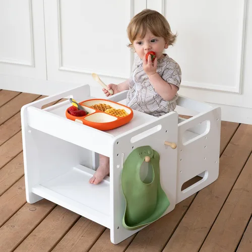 bpmfkid Montessori - Juego de mesa y silla de destete – Diseño ajustable para niños pequeños, ideal para la hora de comer, aprender y jugar, color