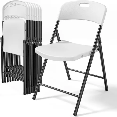 Miniatura 15 de Bonnlo Paquete de 2 sillas plegables de plástico negro, asiento portátil con marco de acero resistente para uso en interiores y exteriores, perfecto