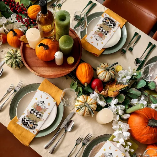 Miniatura 4 de Karenhi 200 piezas Servilletas de papel de otoño de Acción de Gracias Toallas de mano desechables de calabaza para baño 2 capas Toallas de baño