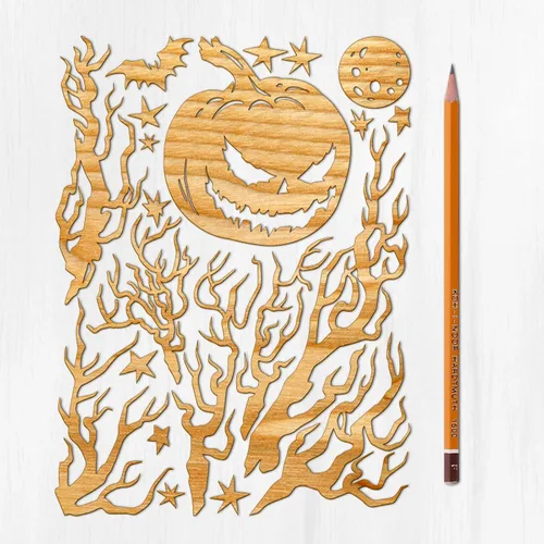 Miniatura 12 de Ajoure Fine Lasercut Embelishments # Lindas calabazas y árboles espeluznantes Halloween Vintage chapa madera contrachapada silueta para manualidades