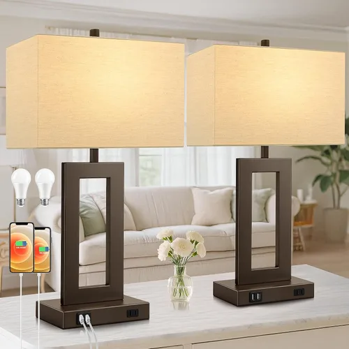 Miniatura 14 de TOBUSA Juego de 2 lámparas de mesa de 28 pulgadas de alto para salas de estar, modernas lámparas de mesa negras con control táctil para dormitorio