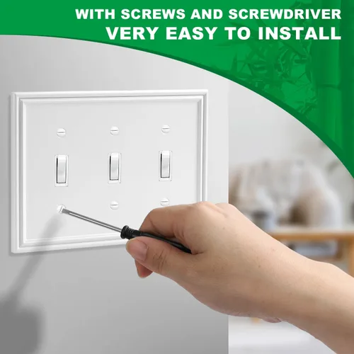 Miniatura 6 de Cubiertas decorativas blancas para interruptores de luz de triple palanca para placas de pared, cubiertas de placas de interruptor