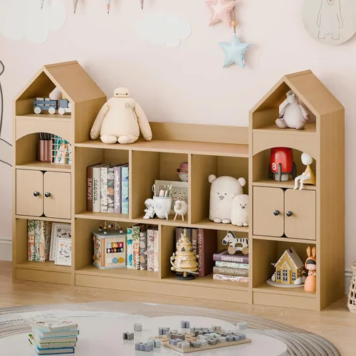 Miniatura 3 de Vabches Estantería para Niños en Forma de Castillo, Estantería para Niños Vitrina Organizador de Almacenamiento de Juguetes para Niños Gabinete