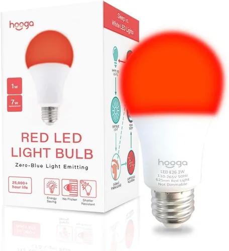 Bombilla de luz para dormir Hooga - Luz nocturna roja que bloquea la luz azul, 625nm para un sueño saludable - Guardería para bebé, LED de 1W, Rojo