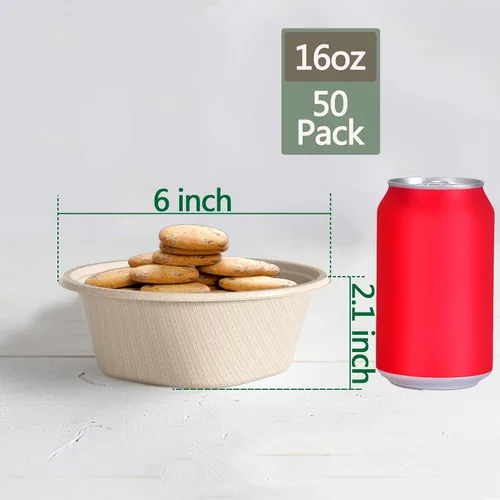 Miniatura 2 de Homestockplus Cuencos desechables de 16 onzas, cuencos de papel pequeños de alta resistencia, hechos de cuencos biodegradables de bagazo natural