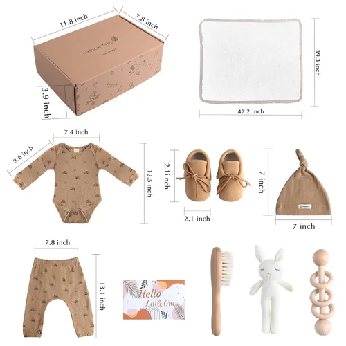 Miniatura 4 de meloom Juego de regalo para bebé, caja de regalo unisex para recién nacidos, artículos esenciales para bebés neutros de género bohemio, regalos