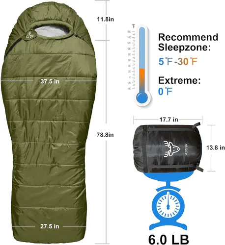 Miniatura 3 de Saco de dormir de mamá de 0 grados para adultos para campamento XXL grande y alto 3-4 estaciones cálido fresco Saco de dormir de invierno