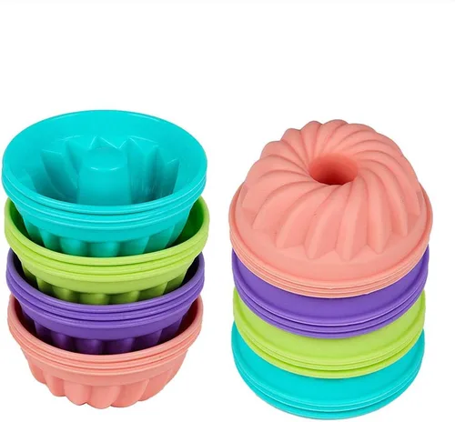 GiFBERA Mini tubo estriado de silicona para hornear moldes de 3 pulgadas para tartas, se adapta a moldes estándar para magdalenas/cupcakes, 12