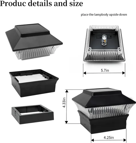 Miniatura 6 de Luces solares para tapa de poste (paquete de 2) – LED blanco cálido de 25 lúmenes, se adapta a 3.5 x 3.5 pulgadas y 4 x 4 pulgadas de madera/vinilo