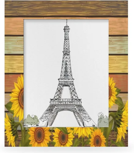 Marco de fotos vintage retro de girasol rústico para pared y mesa, marco de fotos de madera para decoración del hogar