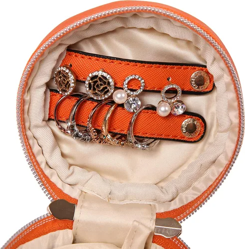 Miniatura 5 de Angelina's Palace Estuche organizador de joyas redondo, bolsa de viaje, regalos de dama de honor, caja de cuero vegano para collar, aretes, pulsera