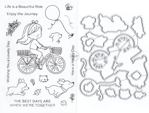 DzIxY Juego de sellos transparentes para perros de bicicleta y troqueles de corte de metal para hacer tarjetas, álbumes de recortes, suministros de