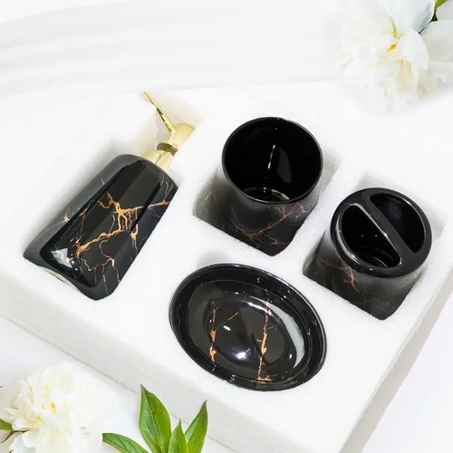 Miniatura 7 de CERBIOR Juego de accesorios de baño, 4 piezas de accesorios de cerámica para decoración de baño, incluye soporte para cepillos de dientes, taza