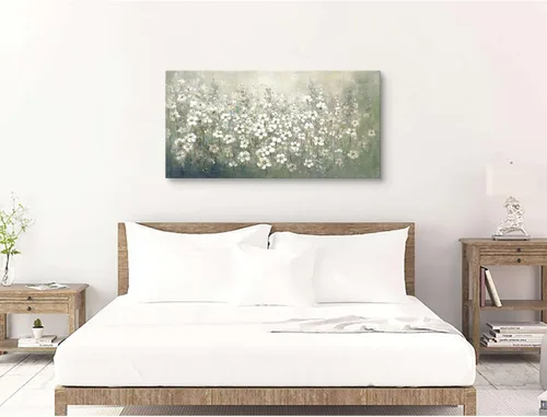 Miniatura 5 de Lienzo abstracto de flores para pared: dormitorio, cuadro floral blanco, sala de estar, pintura texturizada pintada a mano, decoración con lámina