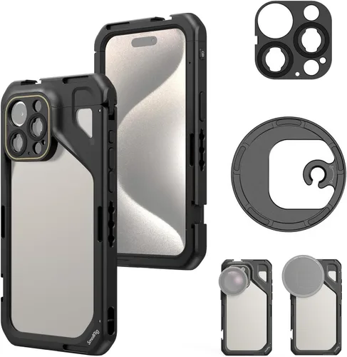 SmallRig para iPhone 15 Pro Max Jaula para teléfono con adaptador de filtro de 67mm, diseño de liberación rápida mejorado para videografía/grabación