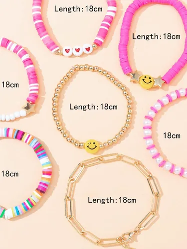Miniatura 4 de 8 pulseras de surf de disco sonriente de arcilla colorida, sonrisa feliz mal de ojo, pulsera apilable, bohemia, multicolor, arcilla polimérica