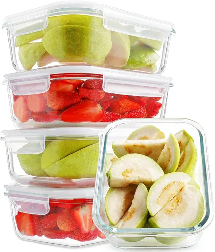 Miniatura 9 de HOMBERKING - Juego de 10 recipientes de vidrio borosilicato para preparación de comidas con tapas de cierre, juego de recipientes de vidrio