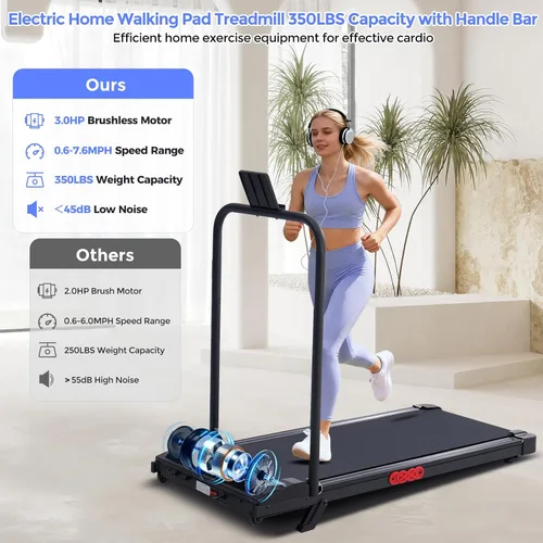 Miniatura 3 de KASSADIN Walking Pad with Handle Bar, 2026 Upgrade Portable Small Treadmill with Handles for Home Small, 3.0HP Under Desk Walking Pad Treadmill with